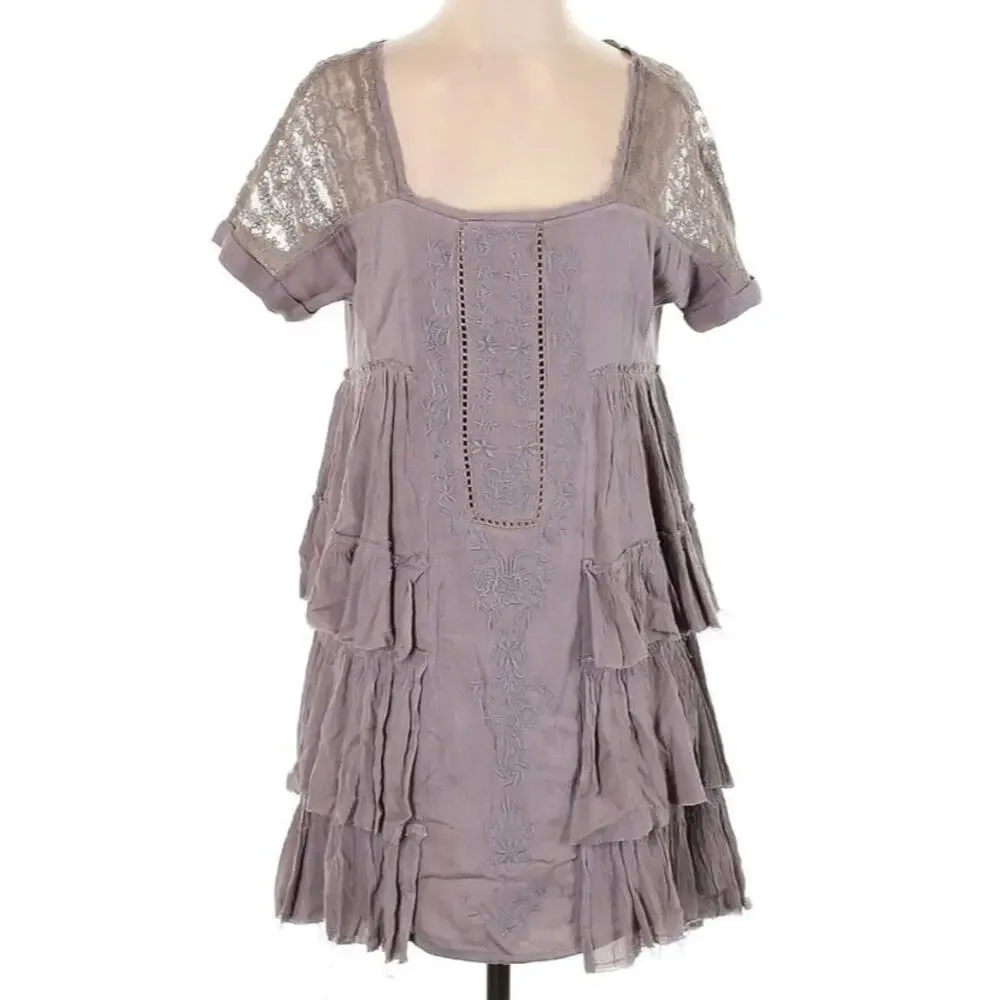 Free People Embroidered Ruffle Tier Dress